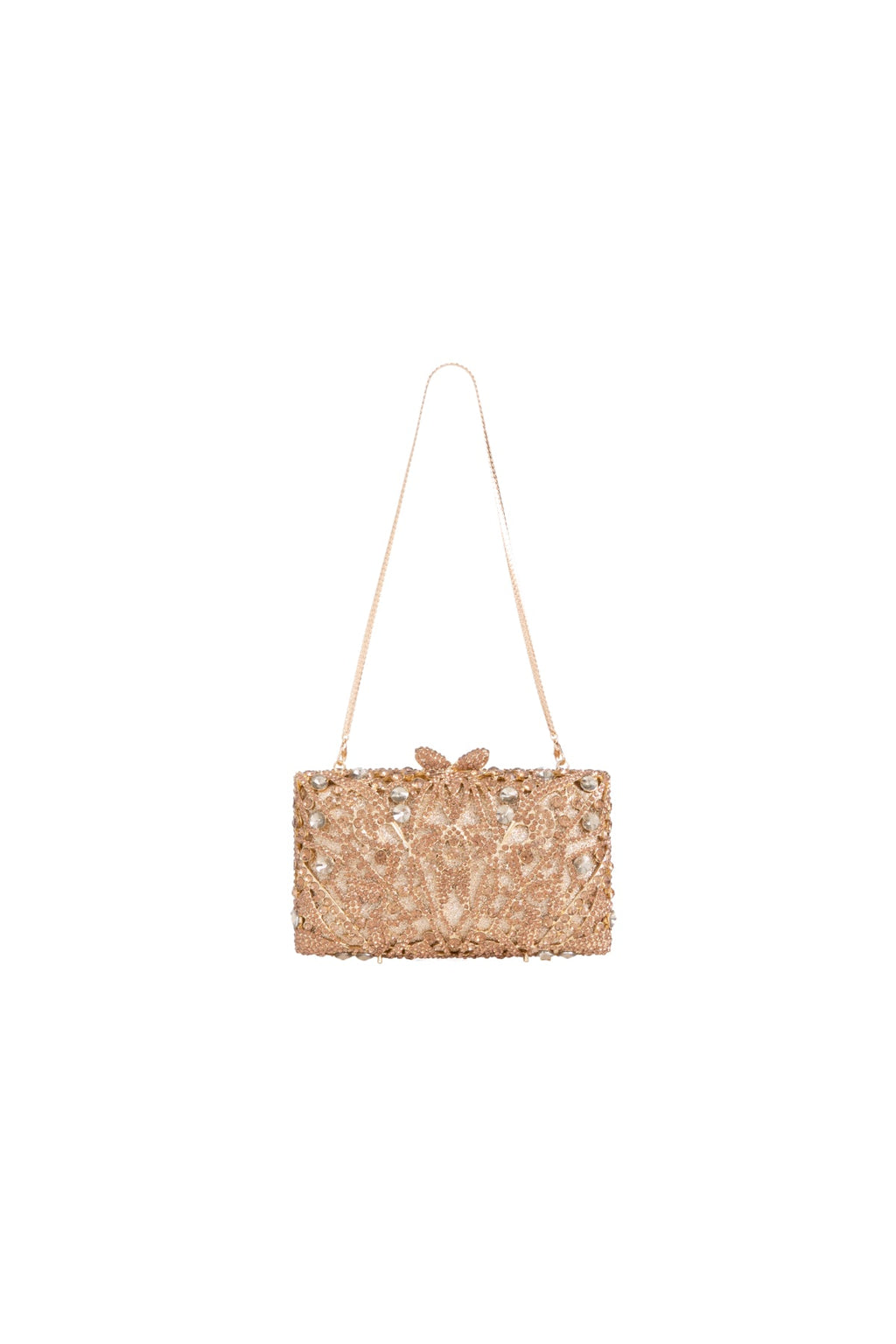 Aftershock London gold crystal embellished clutch bag side detail