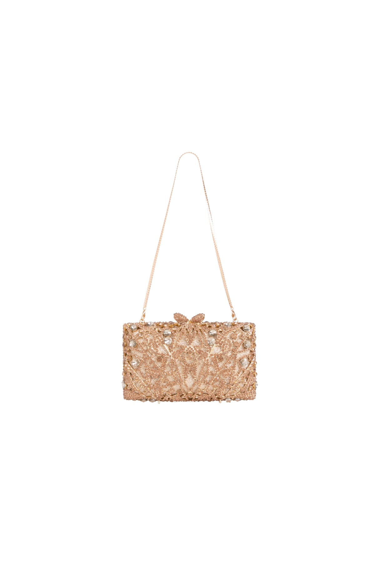 Aftershock London gold crystal embellished clutch bag side detail