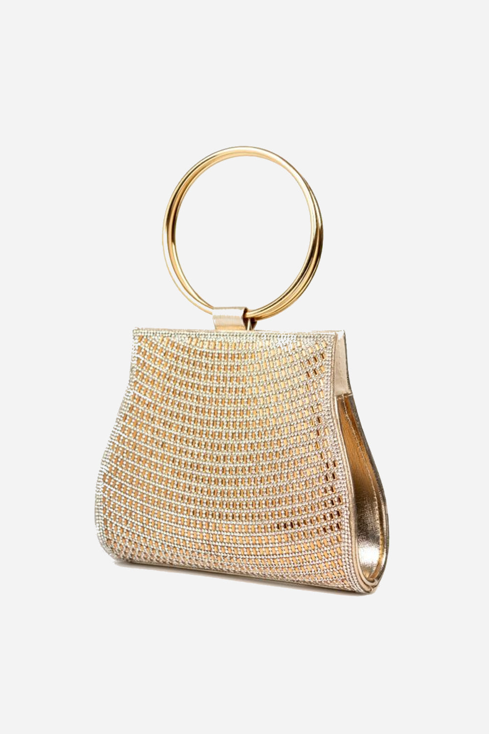 Aftershock London gold diamante clutch bag handle detail