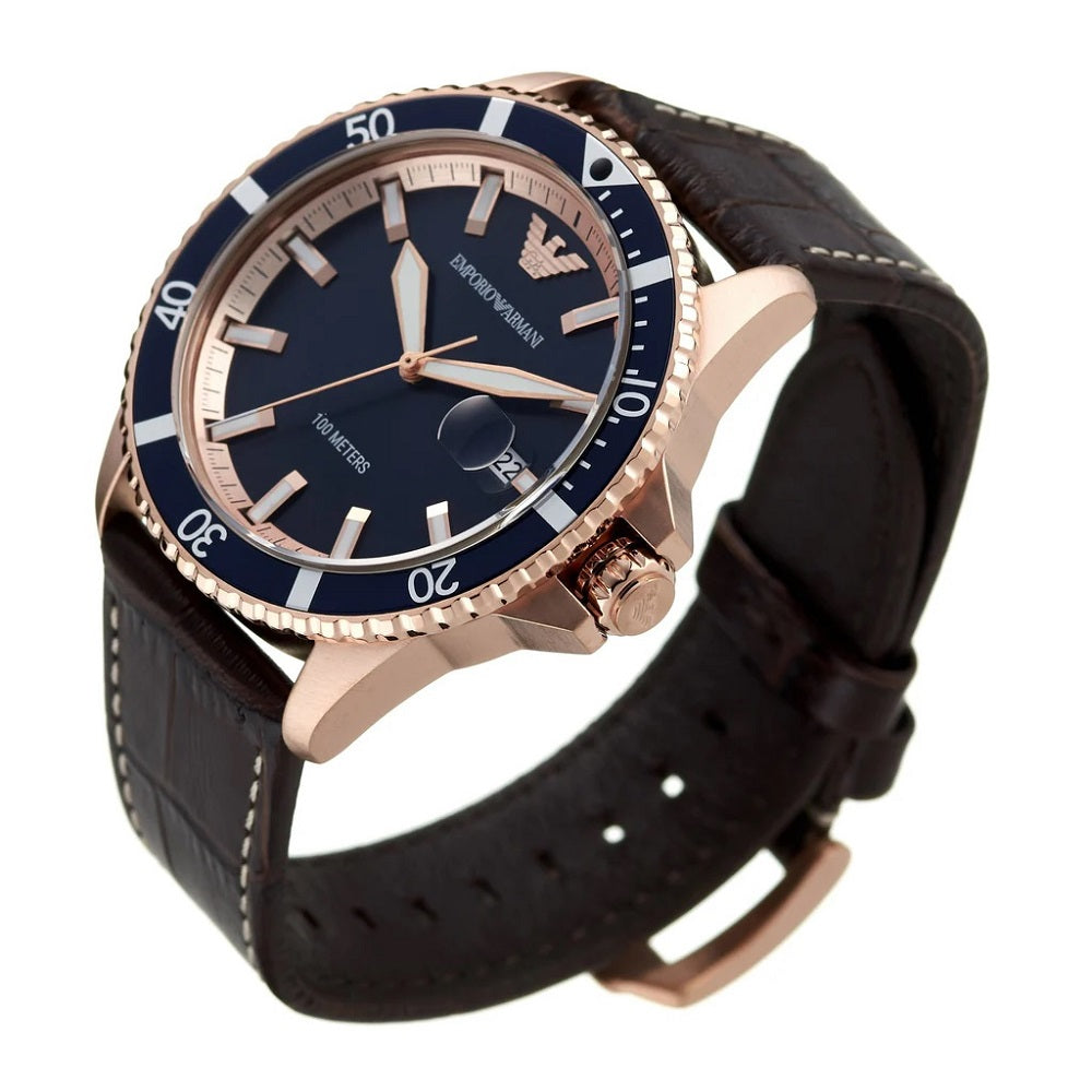 Emporio Armani AR11556 rose gold bezel finish detail