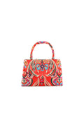 Aftershock London red floral satin small top handle bag front view