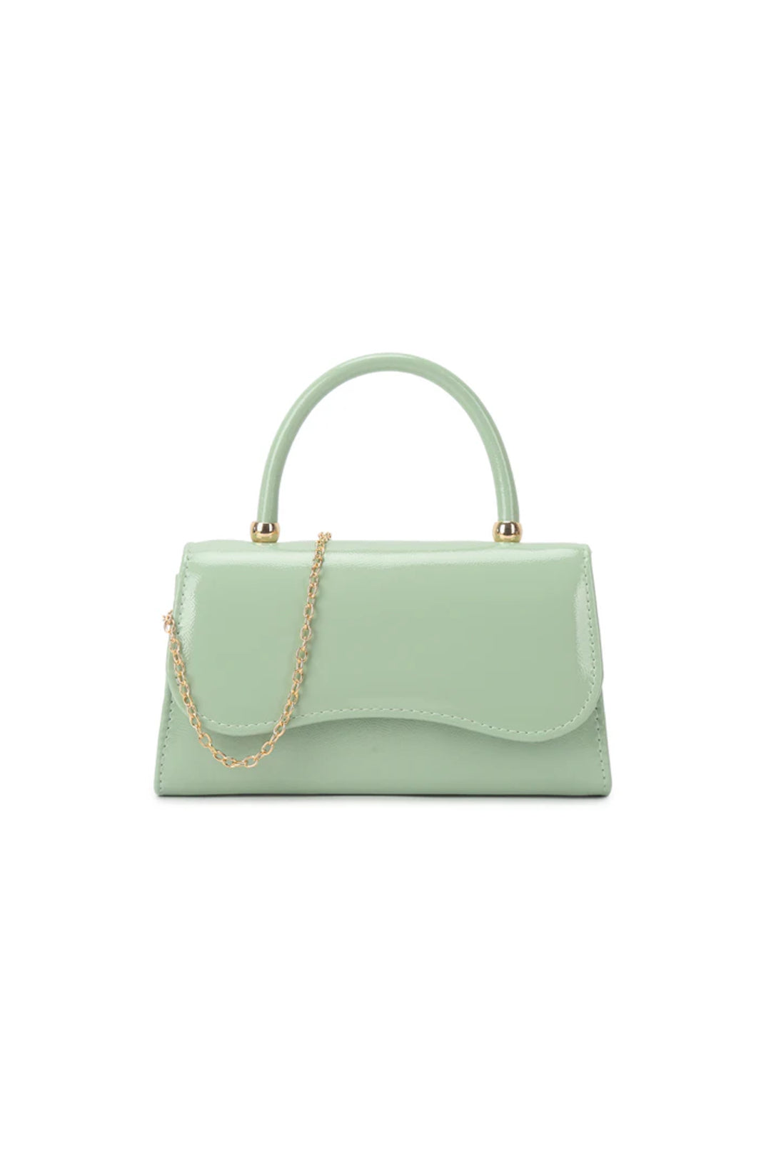 Aftershock London mint top handle small handbag with chain front view