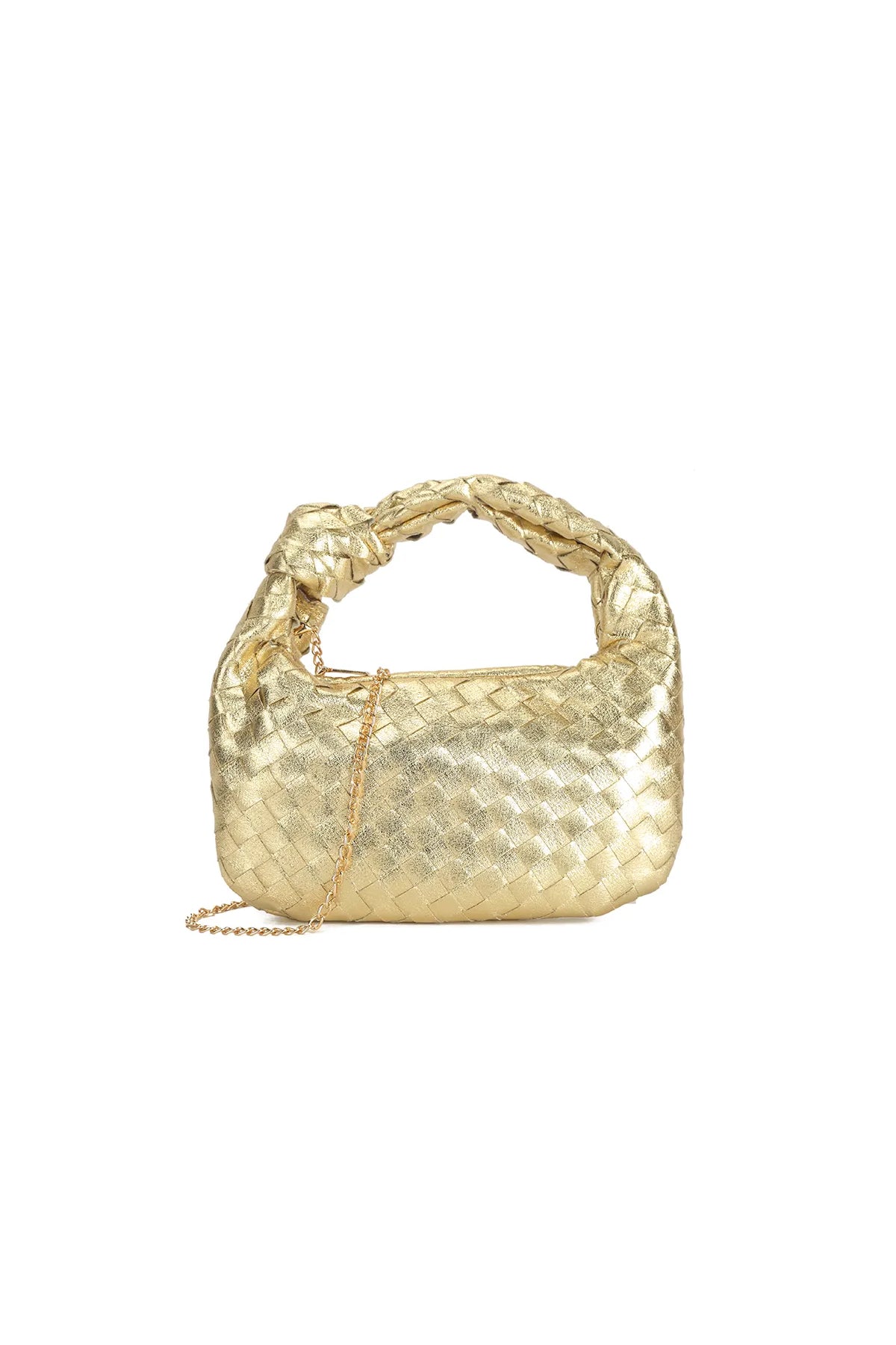 Aftershock London gold woven top handle bag with knot detail product image
