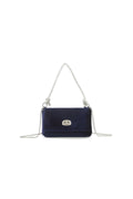 Aftershock London navy velvet small evening bag with silver knot handle