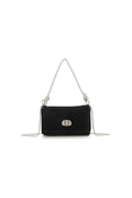 Aftershock London black velvet small evening bag with silver knot handle