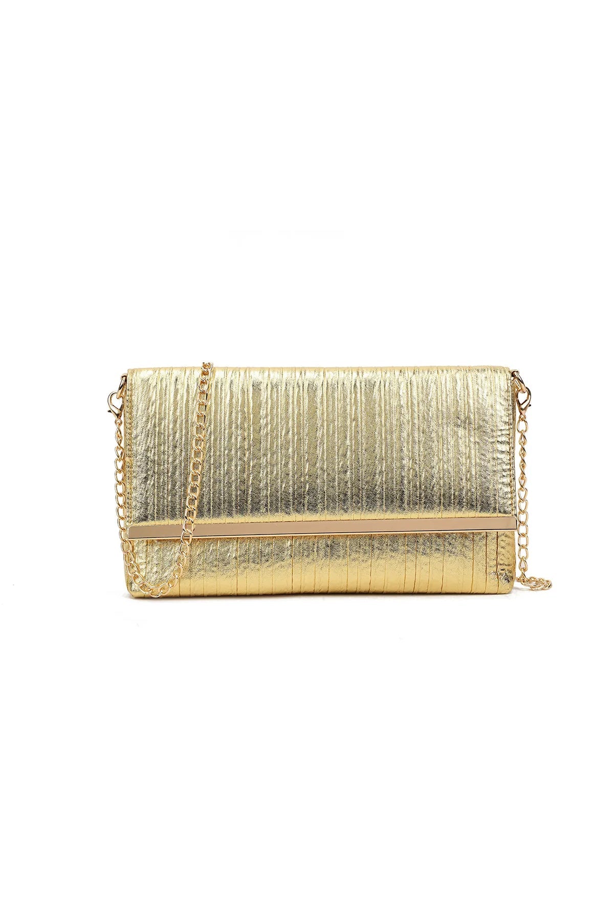 Aftershock London gold pleated clutch bag front product image