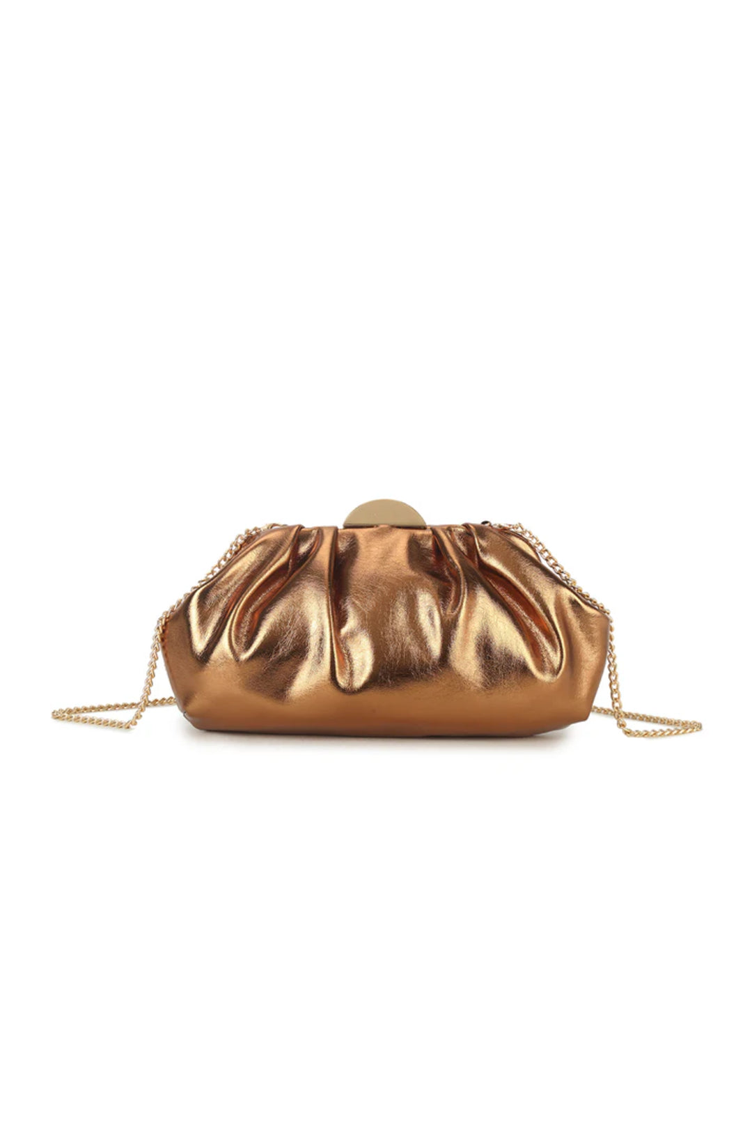 Aftershock London bronze ruched faux leather clutch bag front view