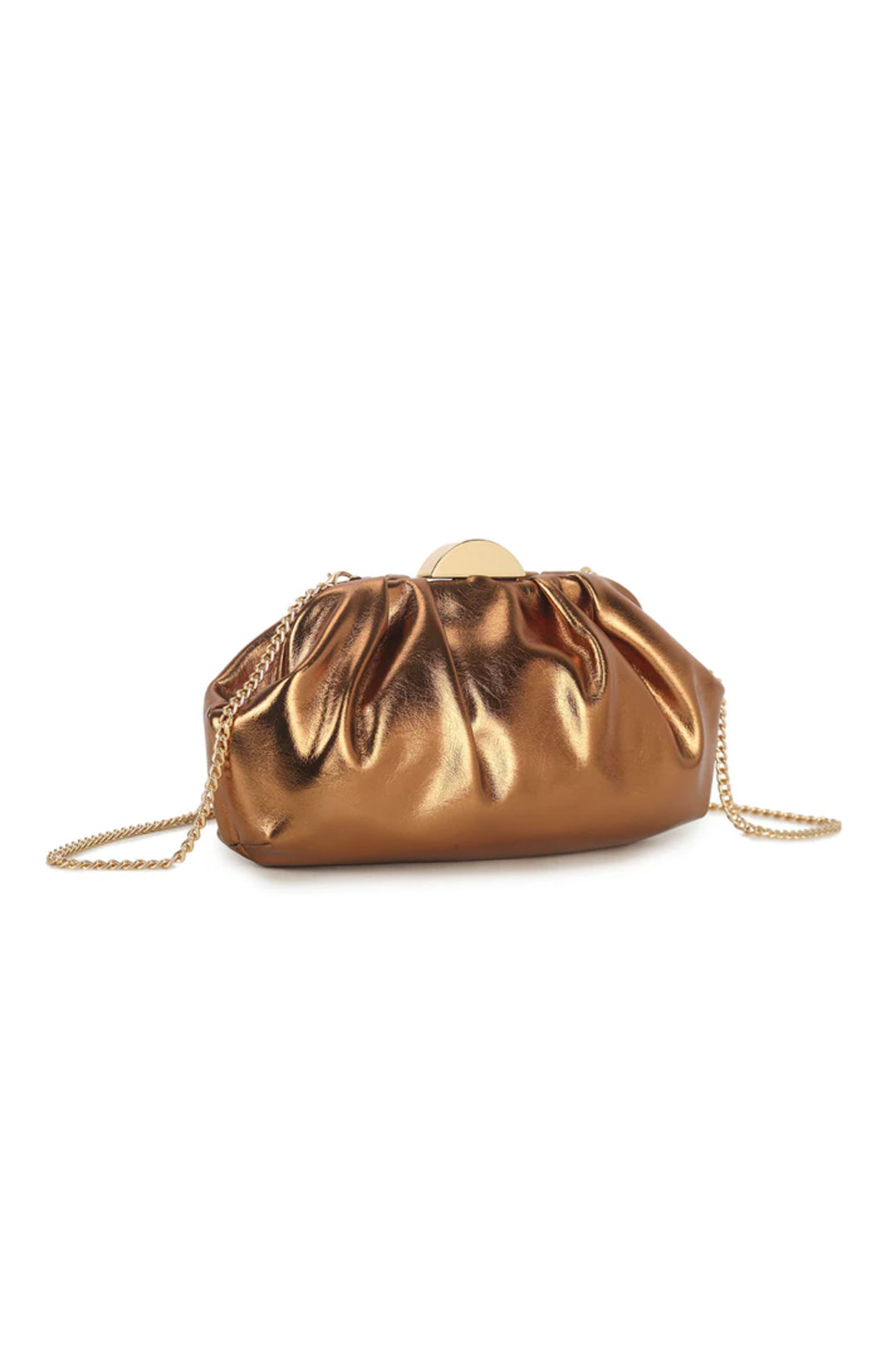 Aftershock London bronze ruched faux leather clutch bag side detail
