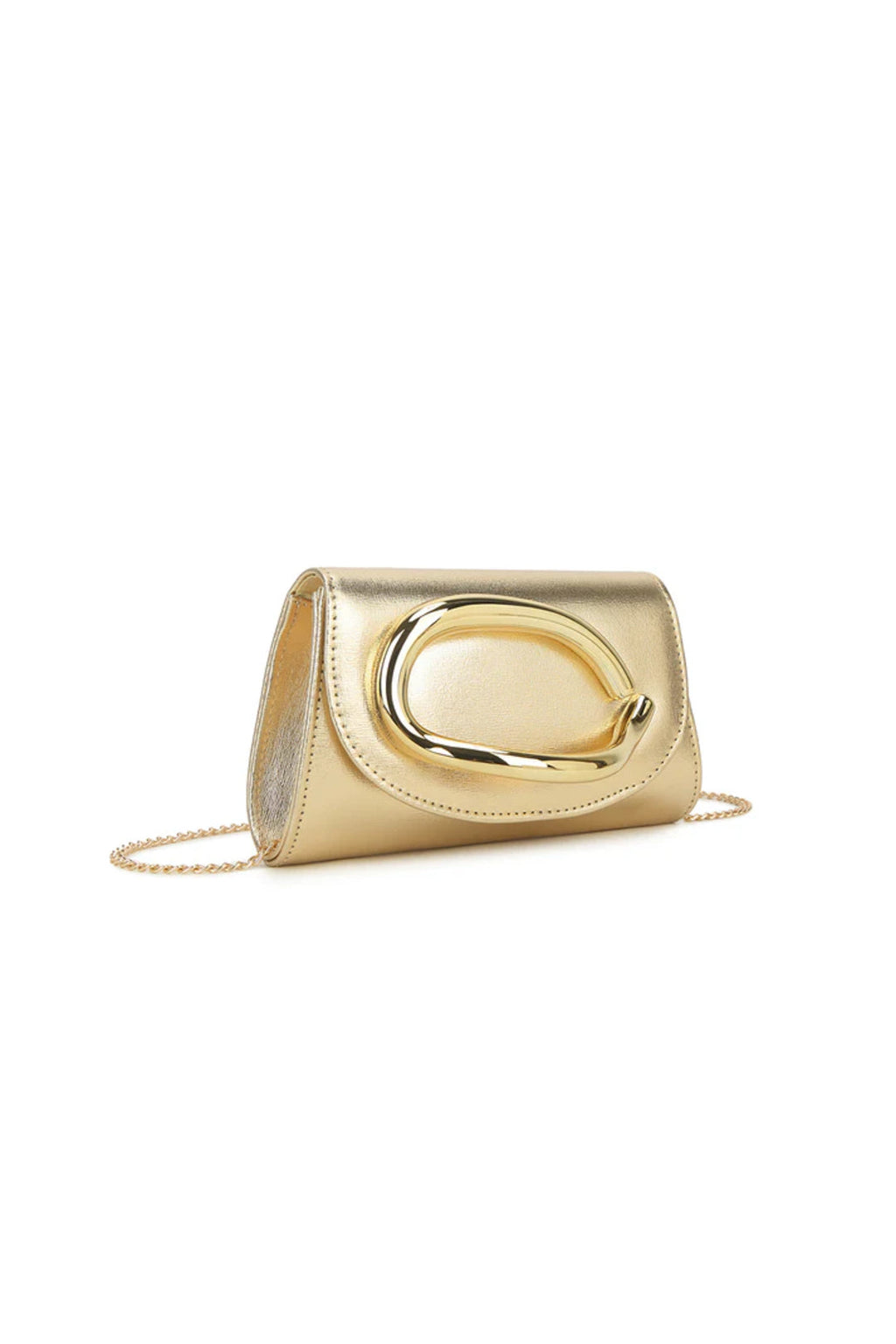 Aftershock London gold faux leather envelope clutch bag open detail