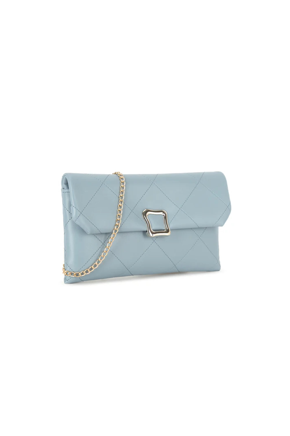 Aftershock London grey blue faux leather clutch bag side detail