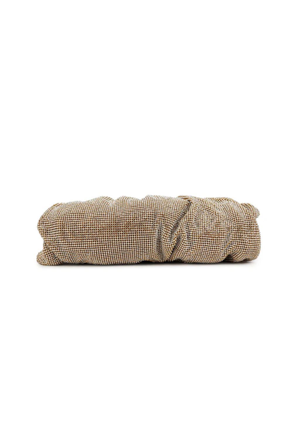 Aftershock London gold diamante ruched evening bag chain detail