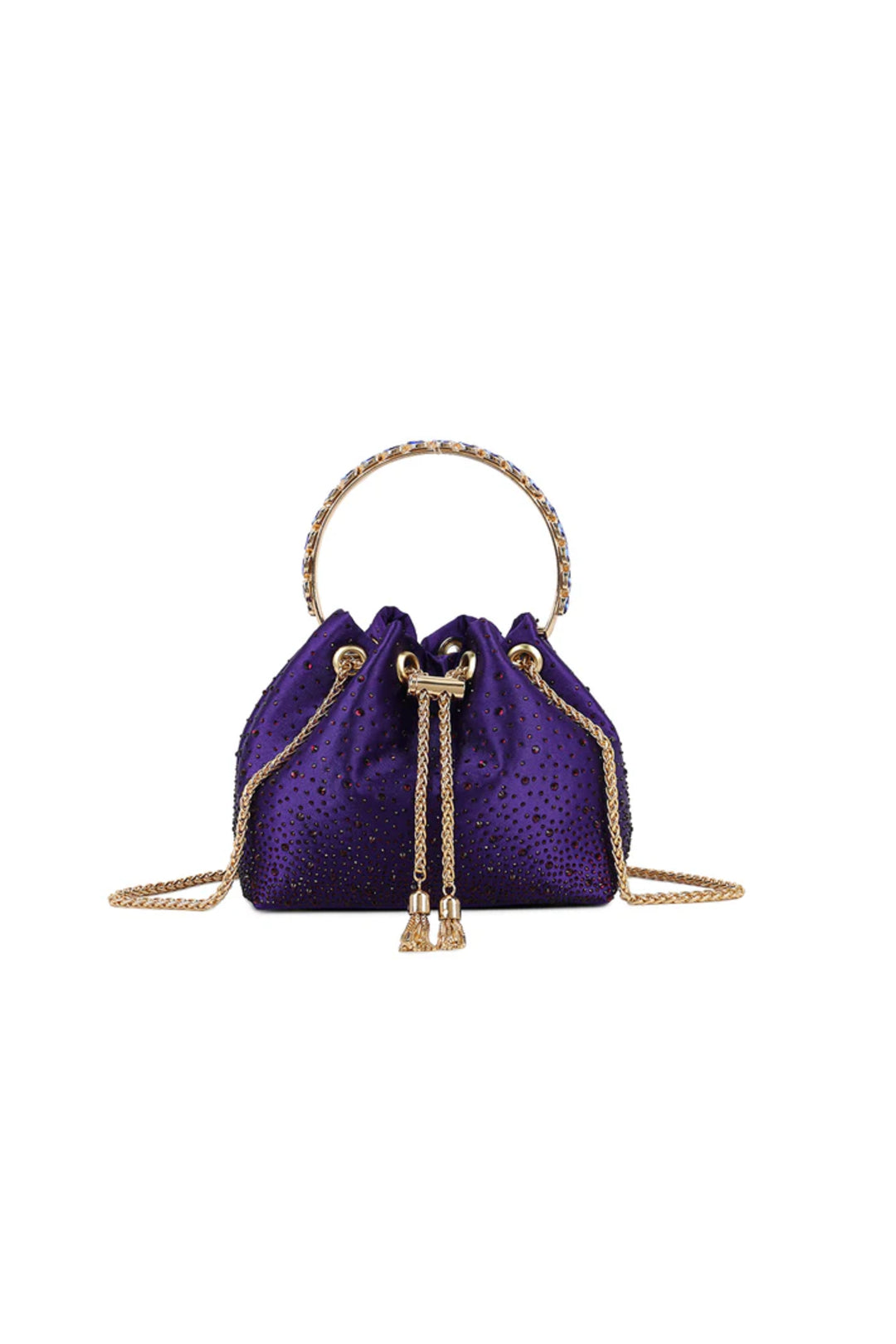 Aftershock London purple embellished top handle evening bag front view