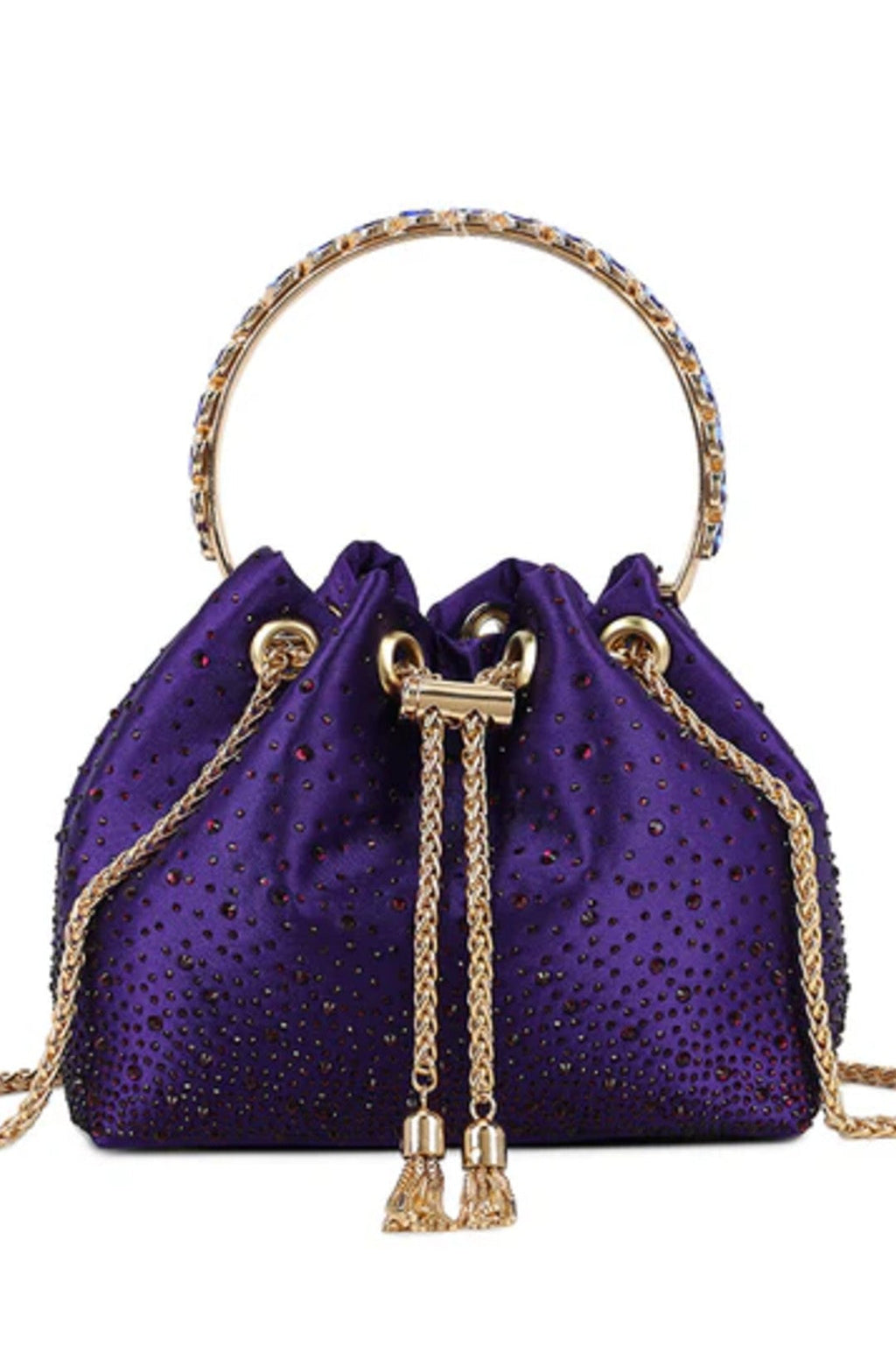 Aftershock London purple embellished top handle evening bag side detail