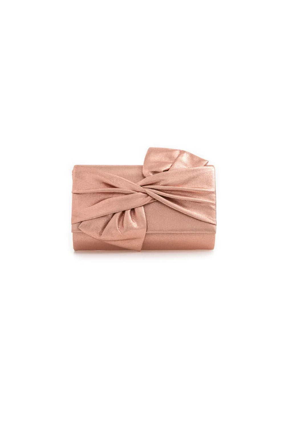 Aftershock London champagne evening clutch bag with bow detail front view