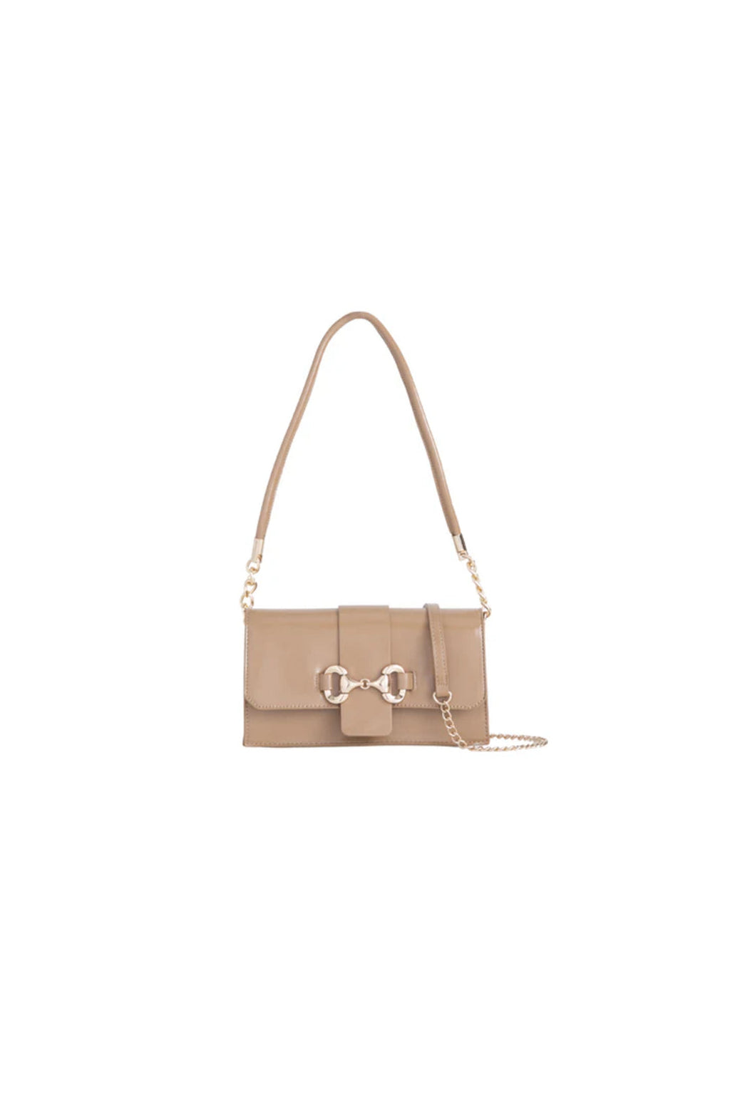 Aftershock London beige faux leather clutch bag front view