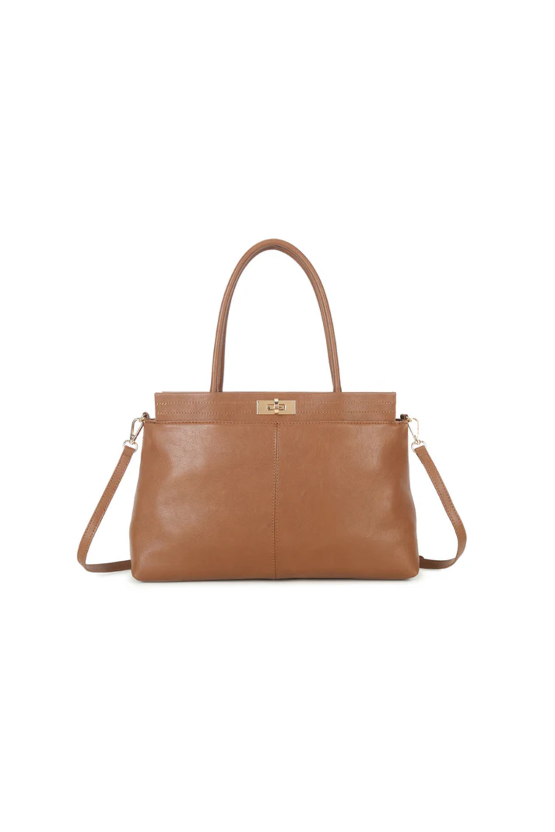 Aftershock London brown faux leather convertible handbag front view