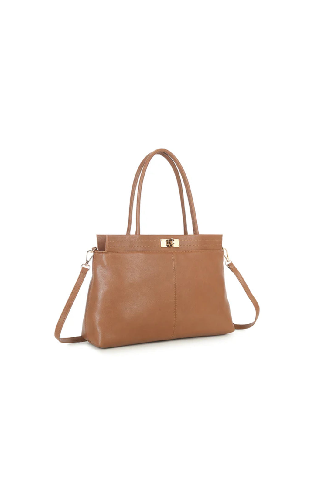 Aftershock London brown faux leather convertible handbag side detail