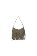 Aftershock London olive faux suede fringe handbag front view