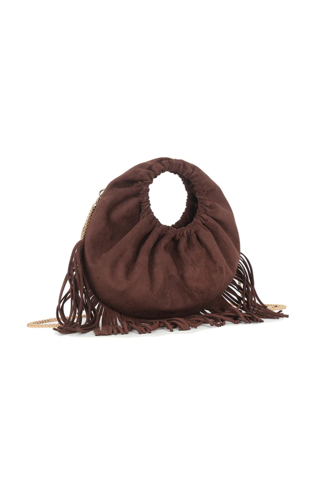 Aftershock London brown faux suede handbag tassel detail