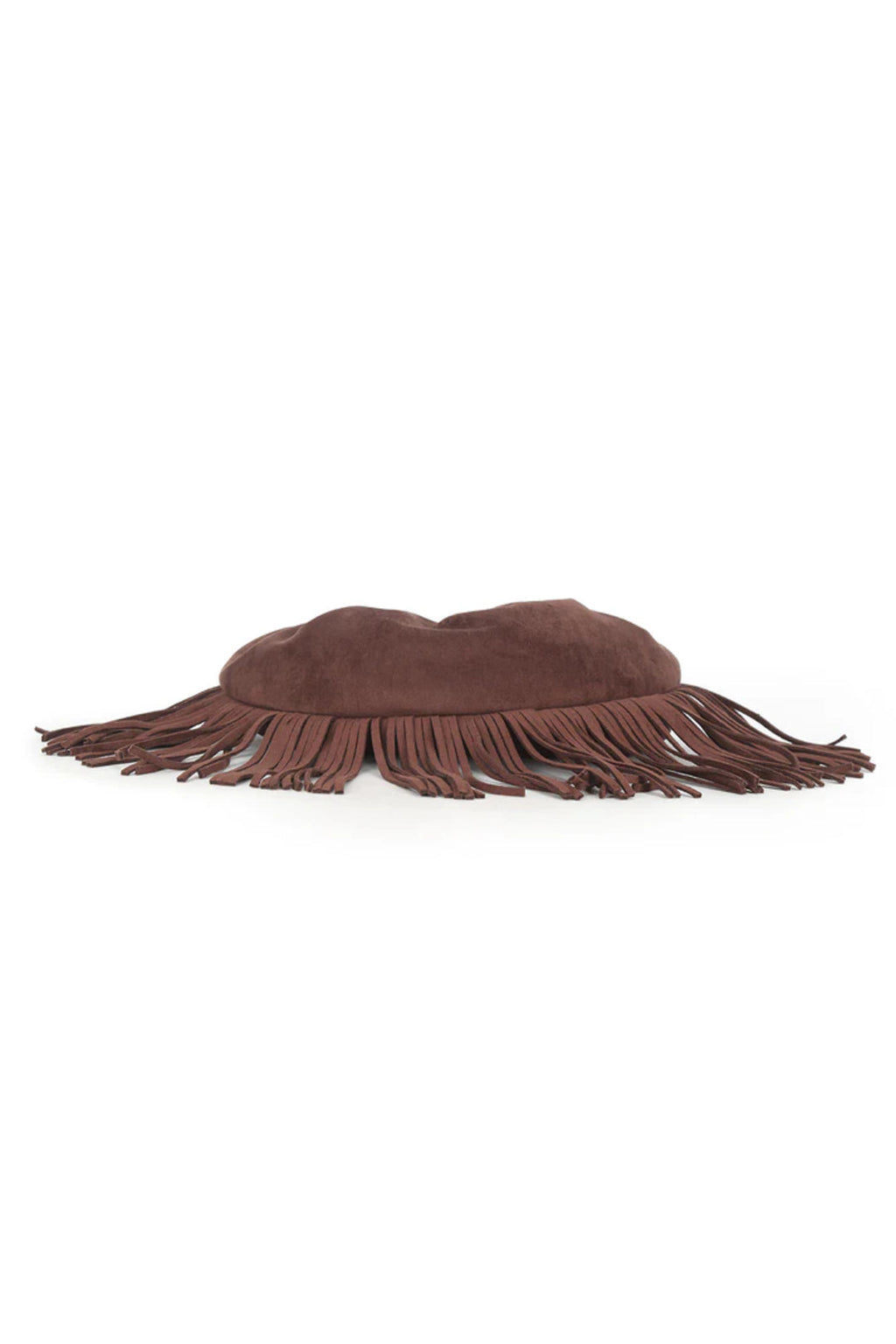Aftershock London brown faux suede fringe shoulder bag side detail