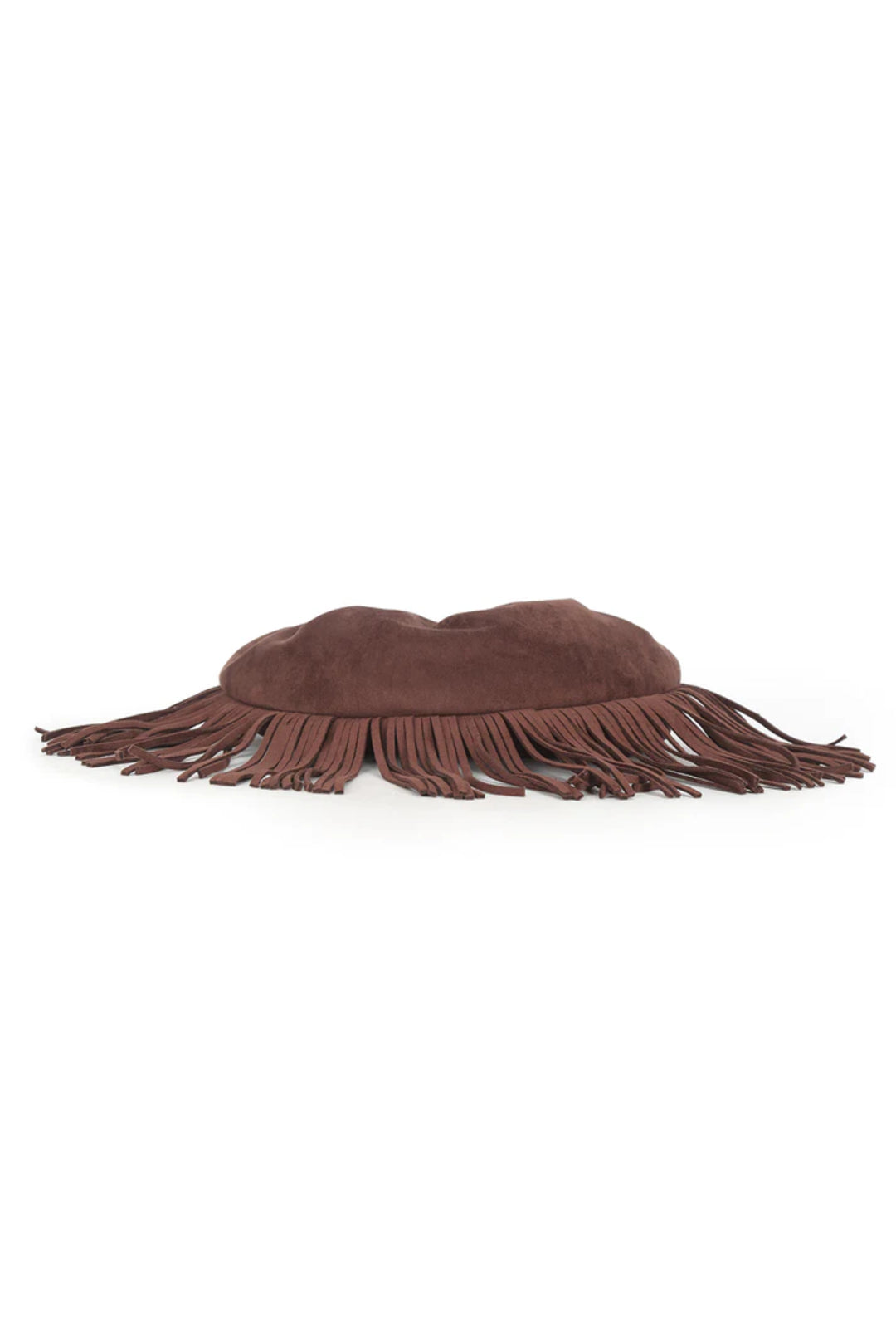 Aftershock London brown faux suede fringe shoulder bag side detail