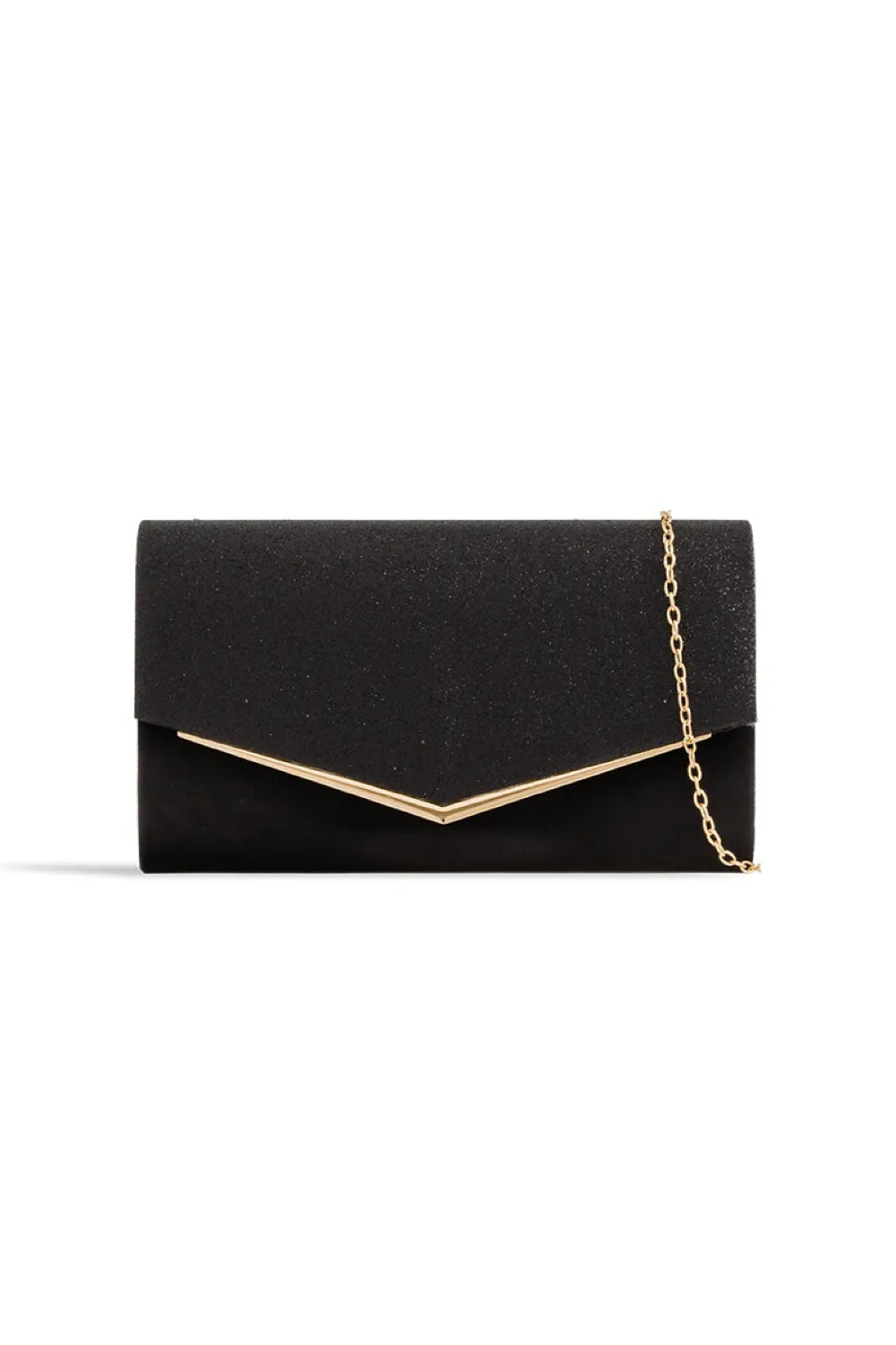 Aftershock London black glitter envelope clutch bag detail image