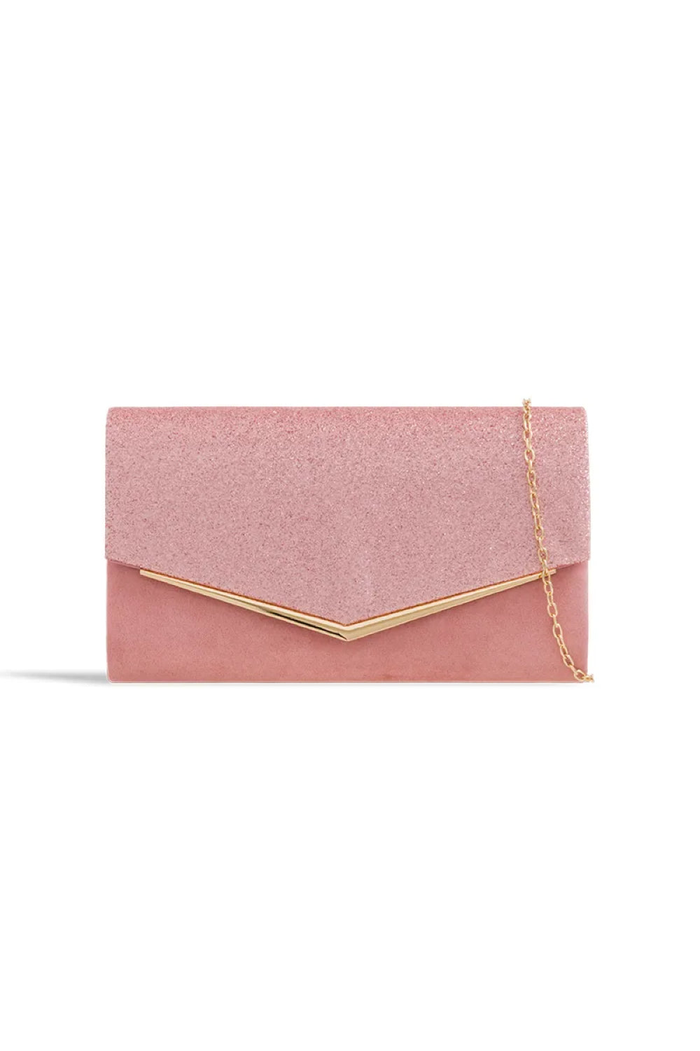 Aftershock London blush glitter envelope clutch bag front product image