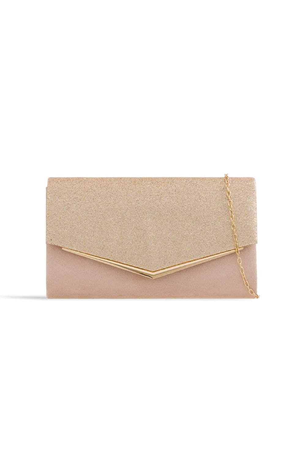 Aftershock London nude blush glitter envelope clutch bag front product image