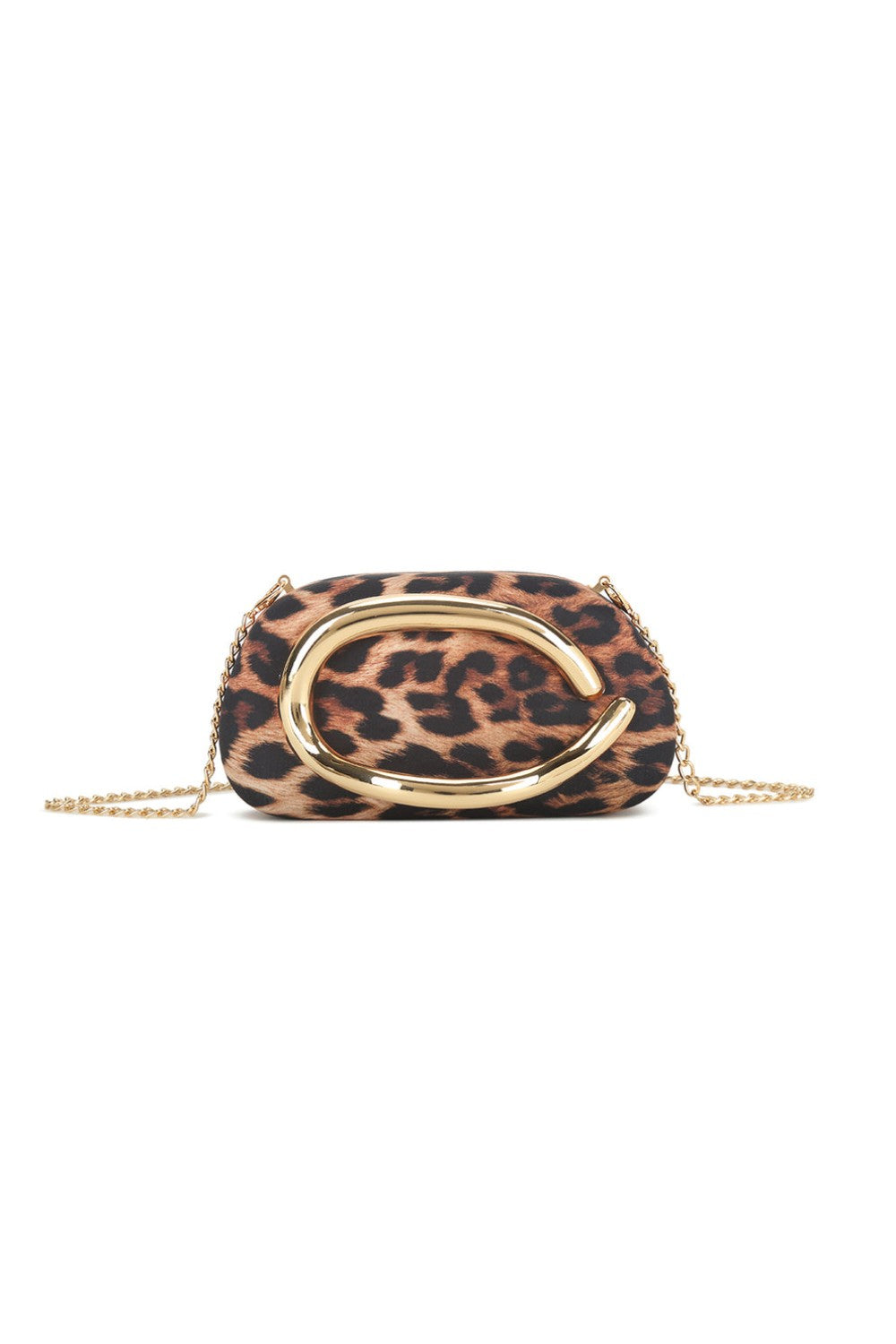 Aftershock London gold leopard clutch bag front view