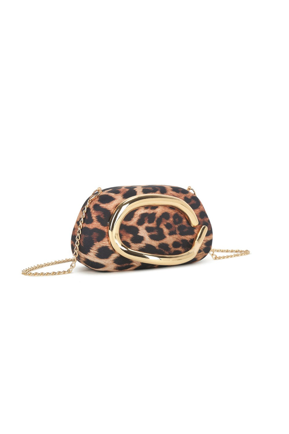 Aftershock London gold leopard clutch bag side detail