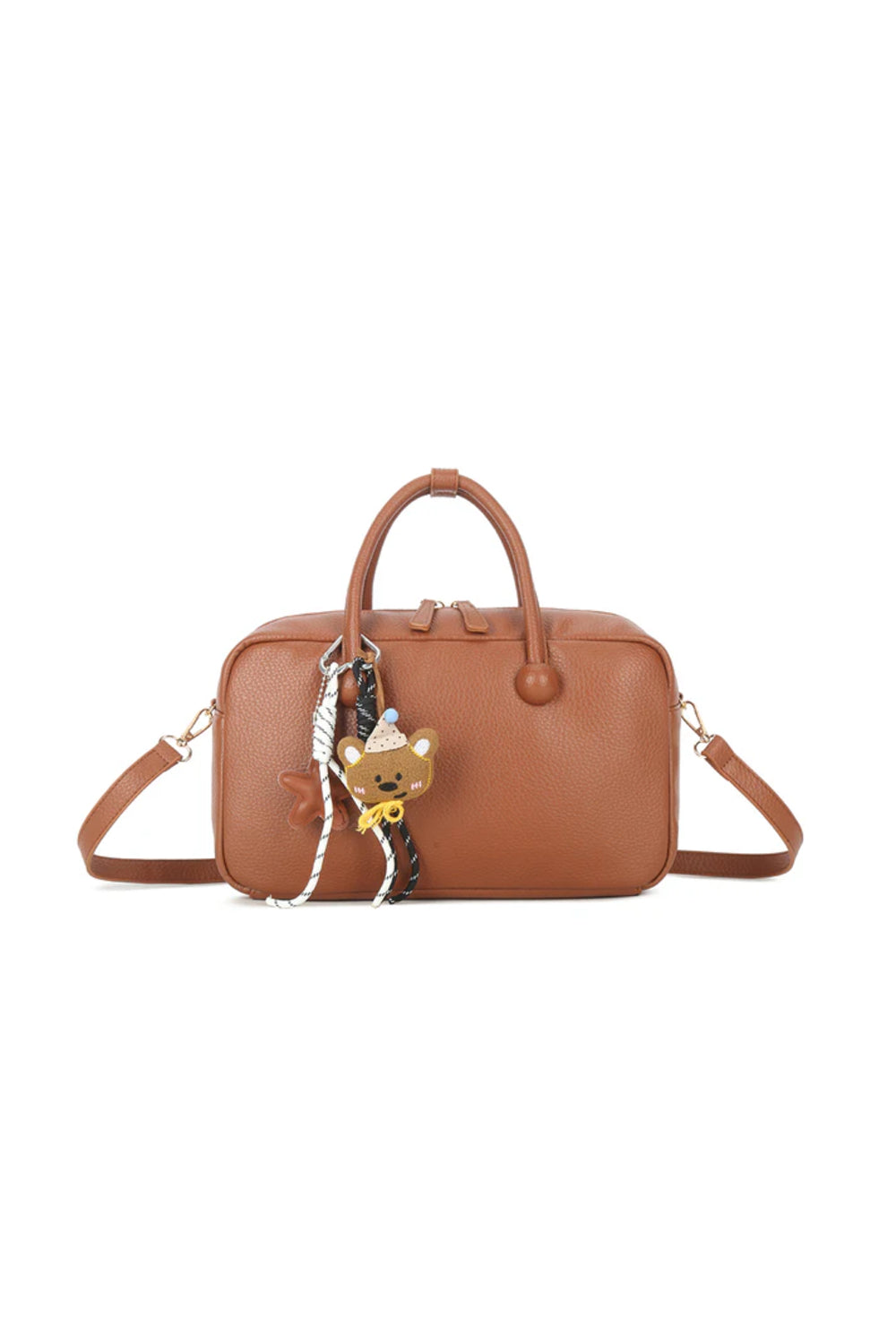 Aftershock London brown faux leather handbag with charms front view