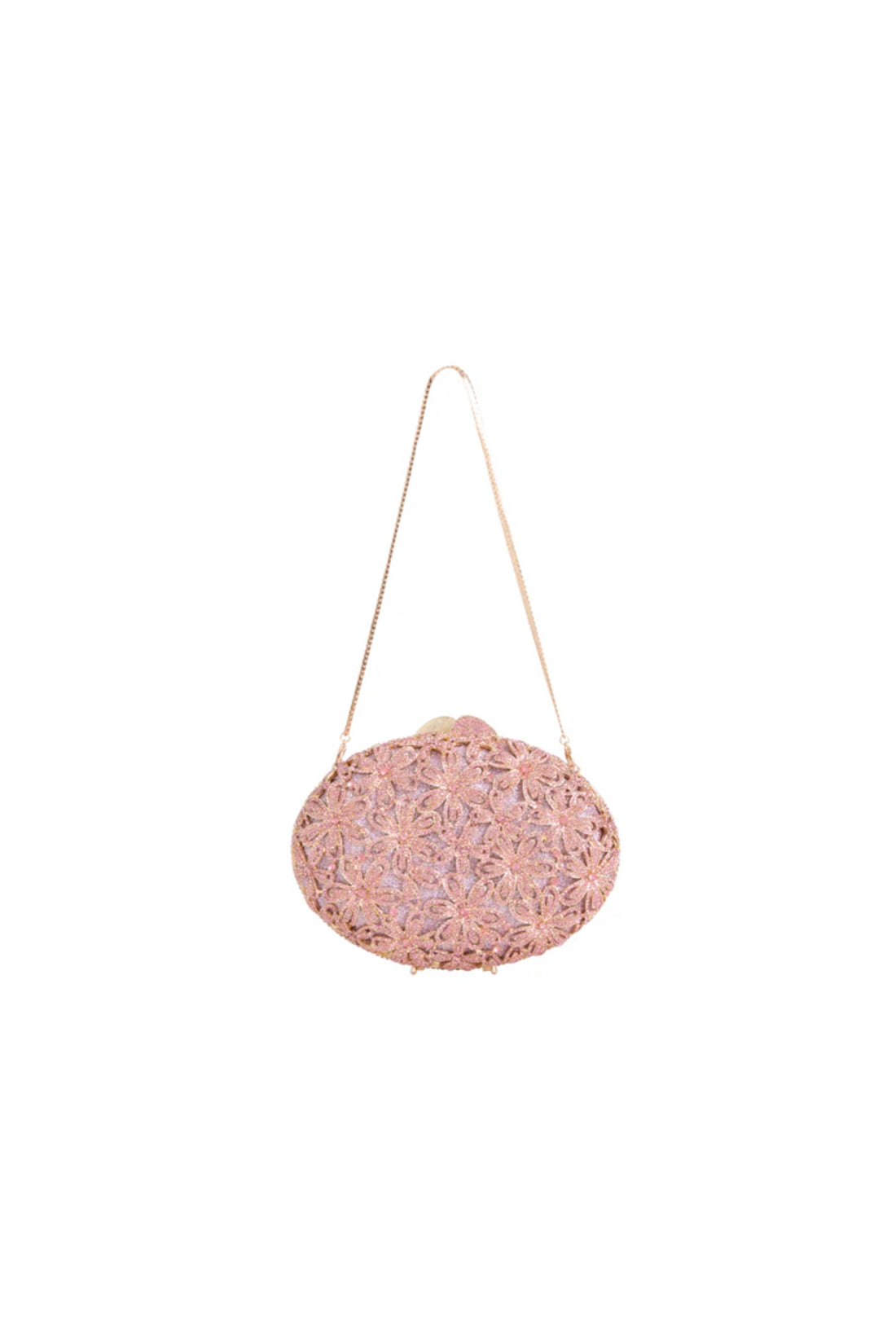 Aftershock London pink crystal embellished evening bag side view