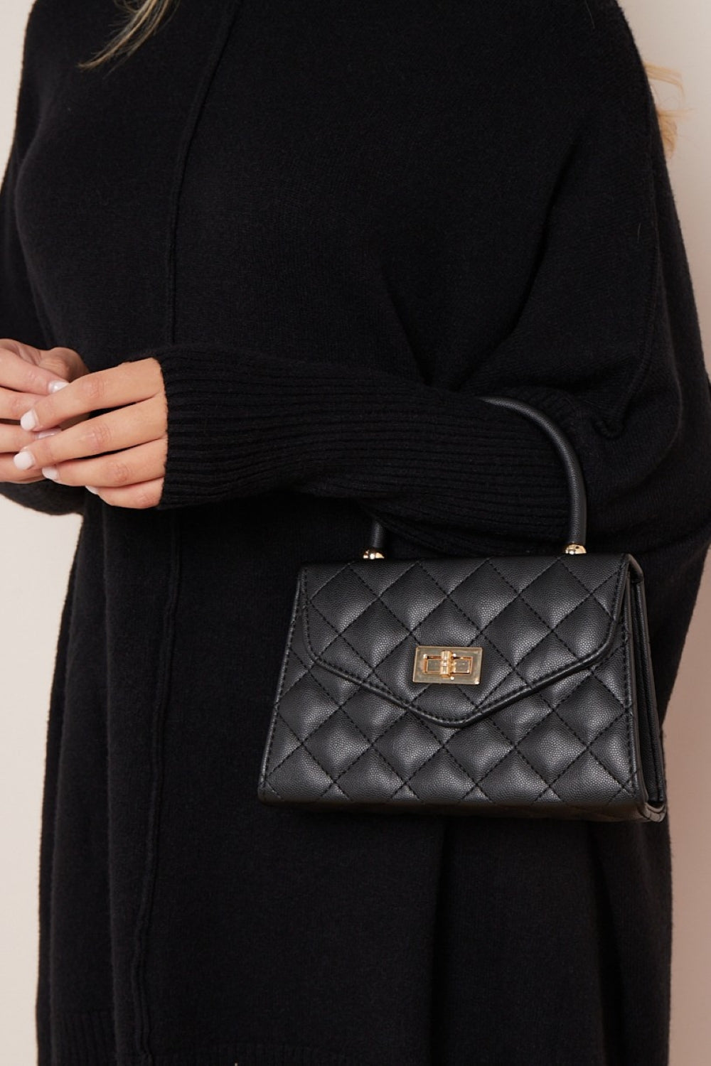 Aftershock London black small top handle chain bag quilted product image