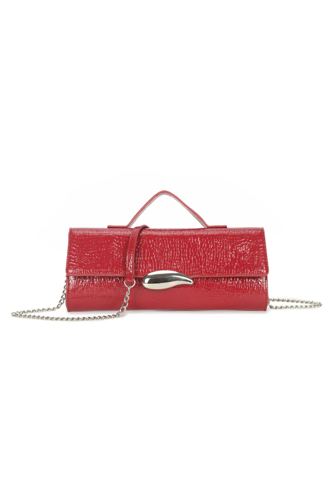 Aftershock London red croc effect clutch bag front view