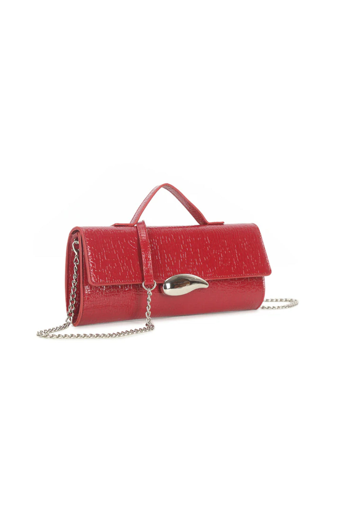 Aftershock London red croc effect clutch bag side detail