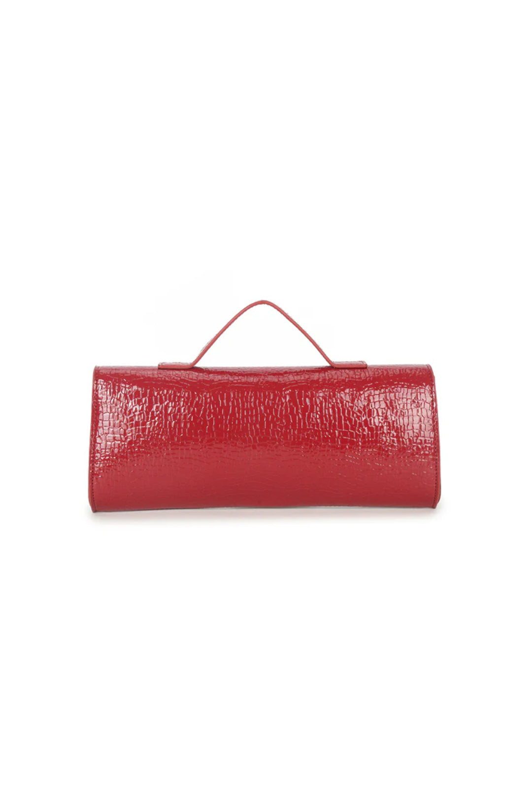 Aftershock London red croc effect clutch bag texture close-up