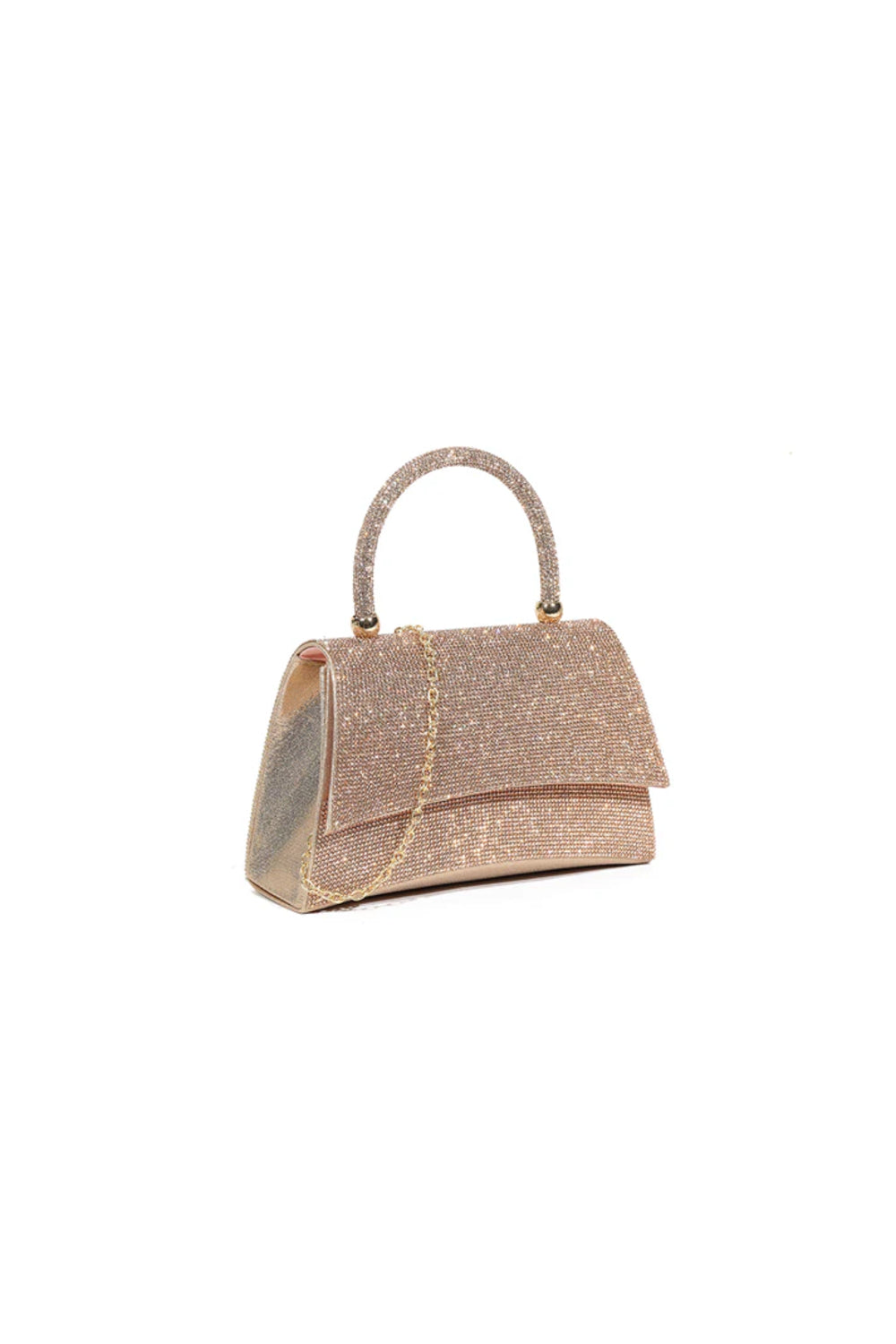 Aftershock London rose gold glitter evening bag side detail