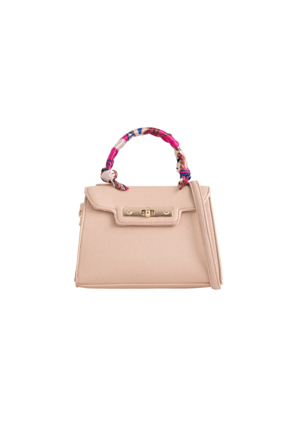 Aftershock London nude satin top handle handbag front view