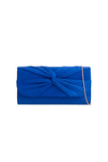 Aftershock London royal blue faux suede knot clutch bag front view