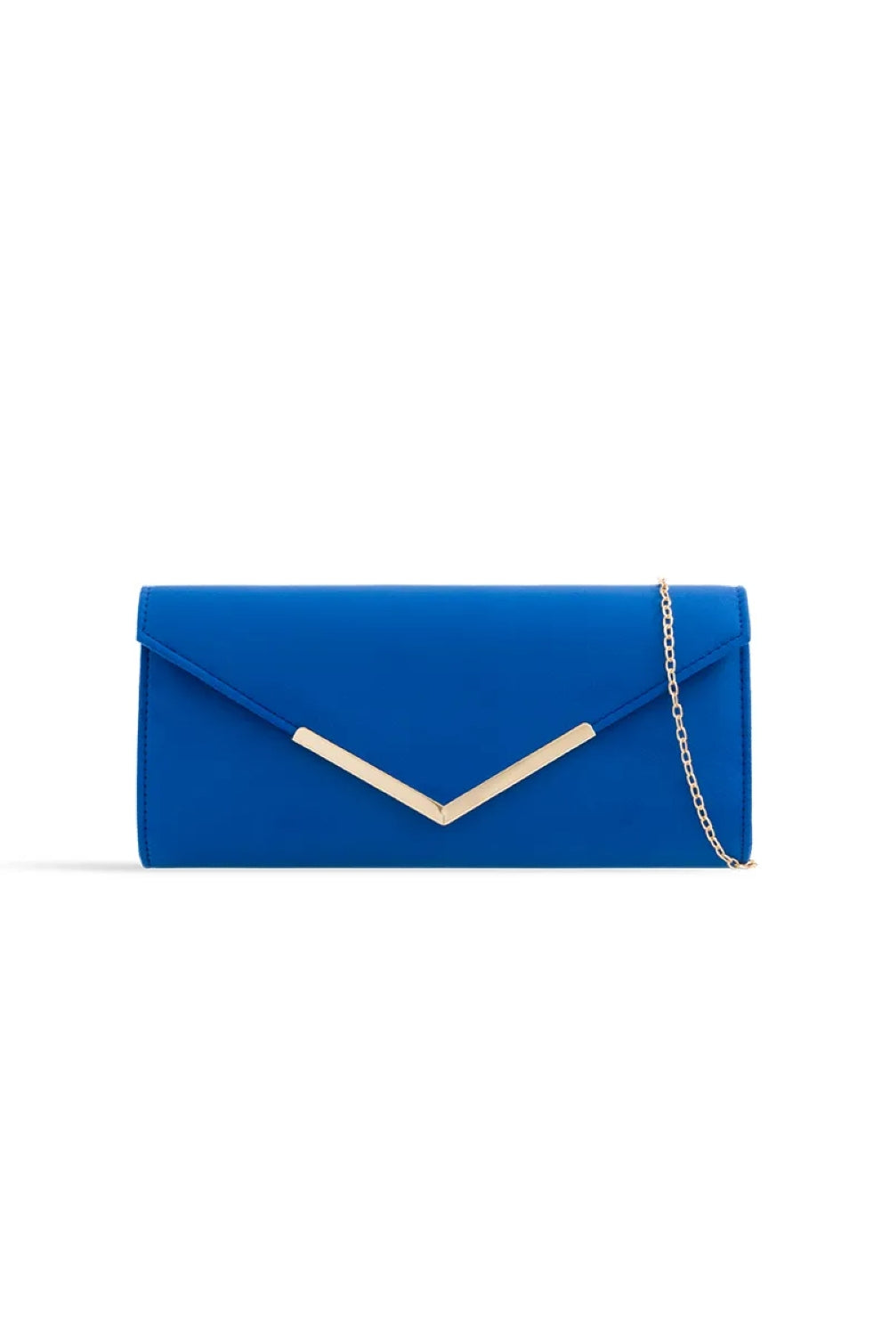 Aftershock London royal blue faux suede envelope clutch bag front view