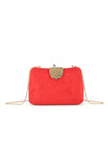 Aftershock London red faux suede clutch bag with detachable chain front view
