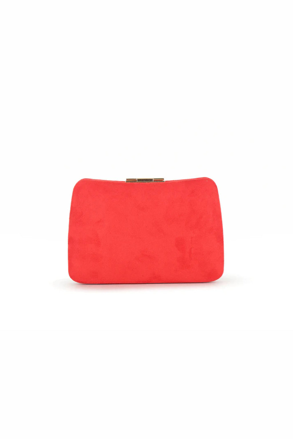 Aftershock London red suedette clutch bag side detail
