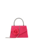 Aftershock London fuchsia suedette flower embellished evening bag front view