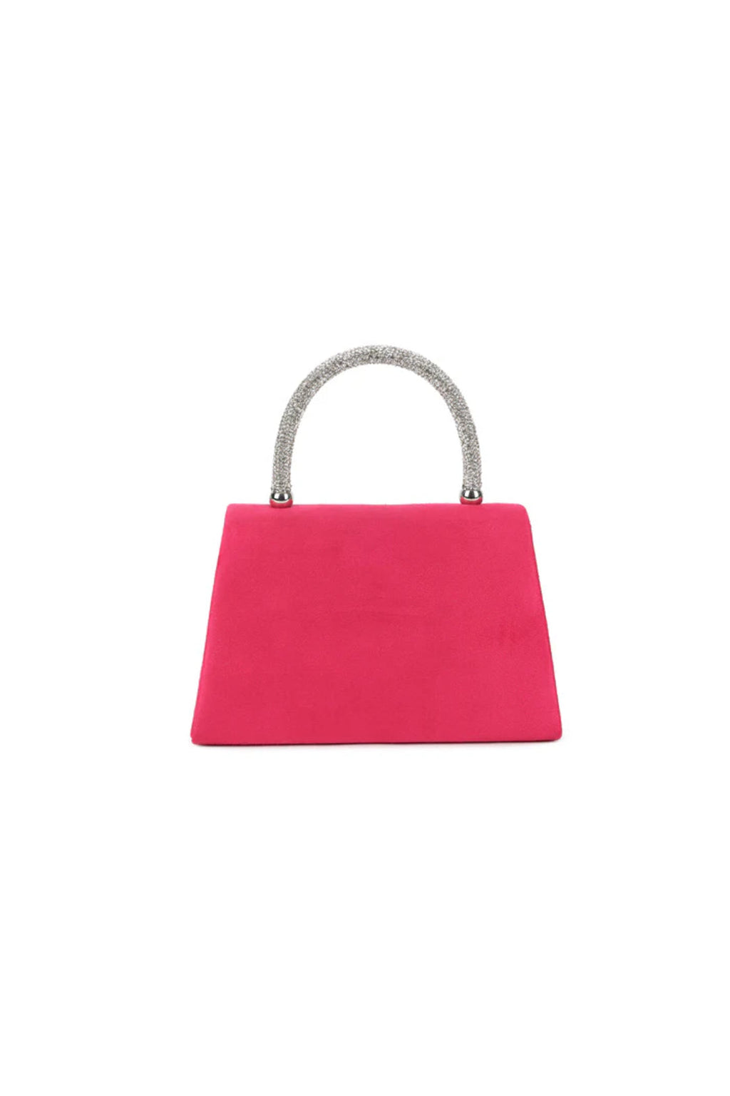 Aftershock London fuchsia suedette evening bag flower handle detail