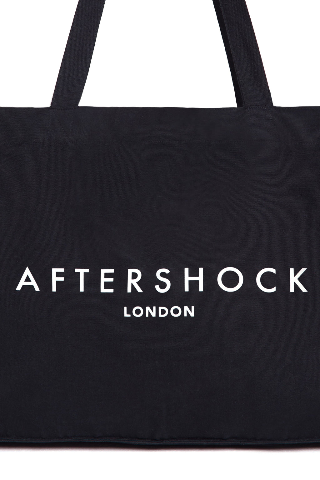 Aftershock London black logo canvas tote bag back view