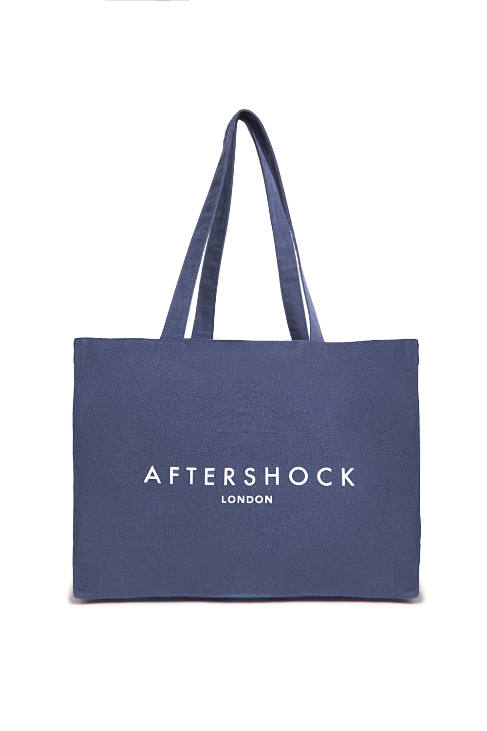 Aftershock London navy canvas tote bag side view