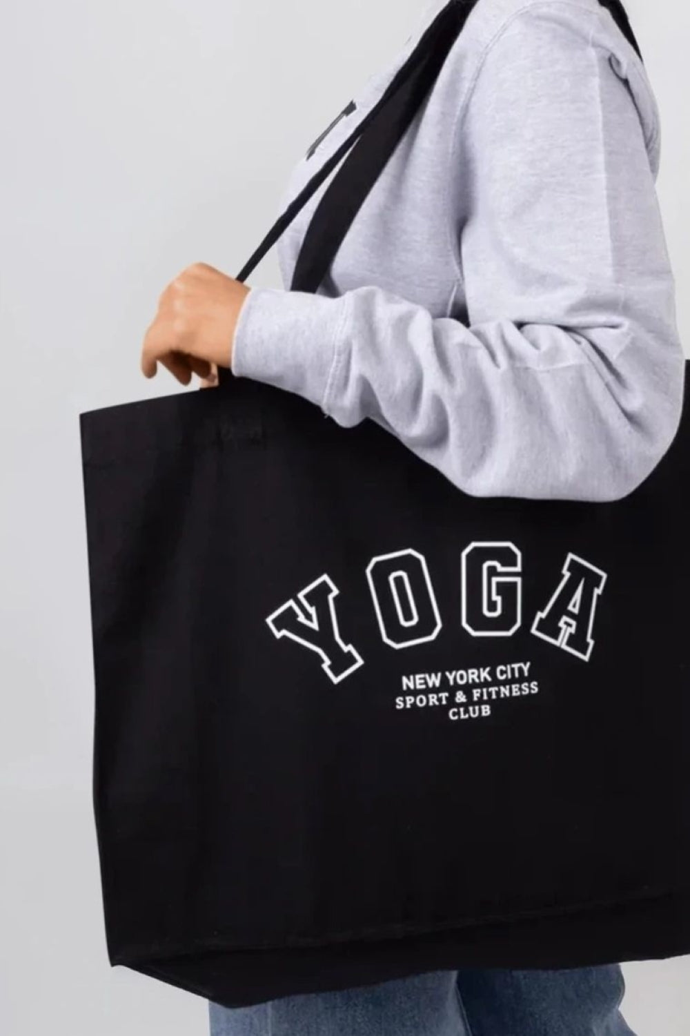 Aftershock London black yoga printed canvas tote bag detail image