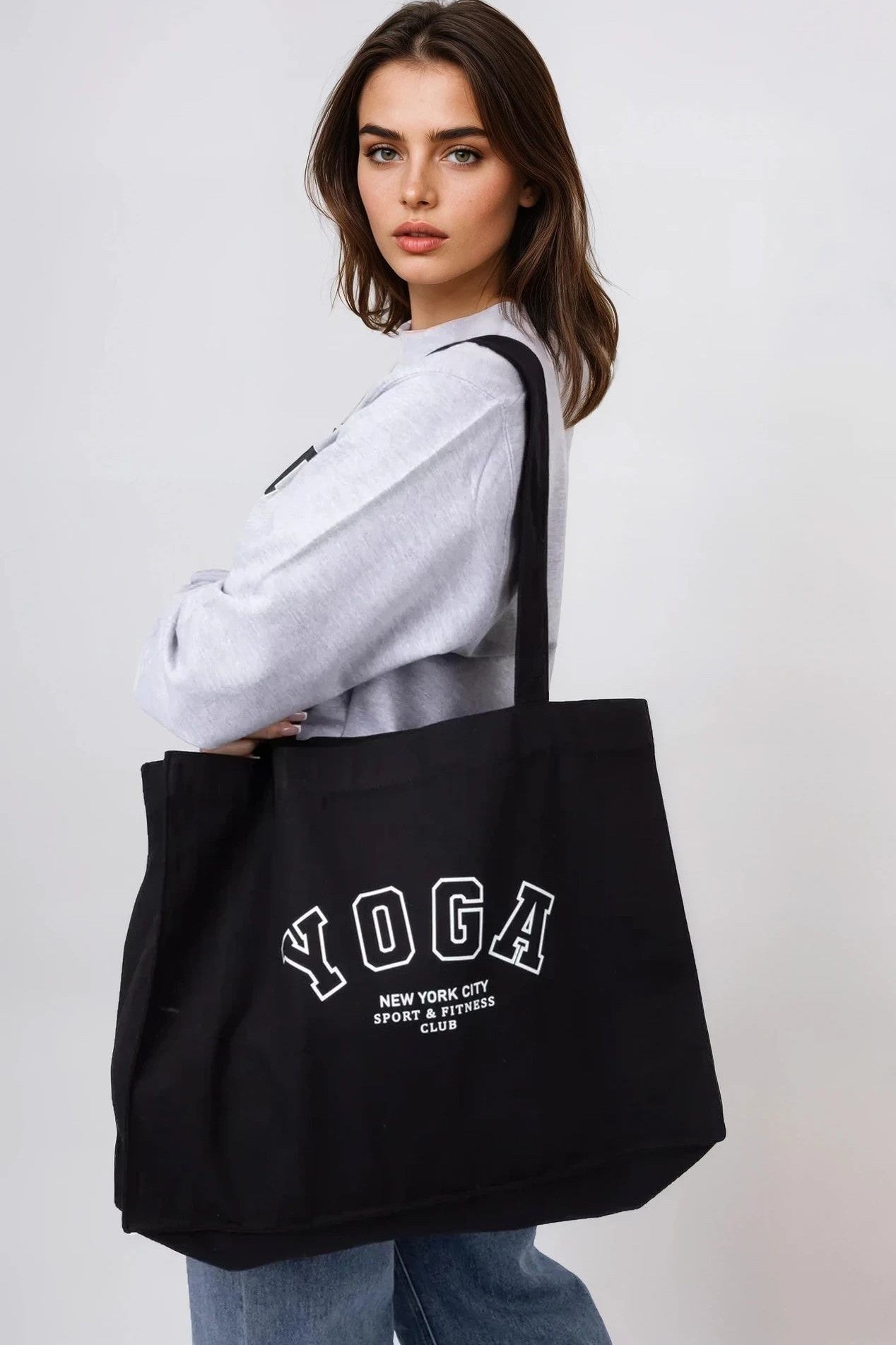 Aftershock London black yoga canvas tote bag front product image
