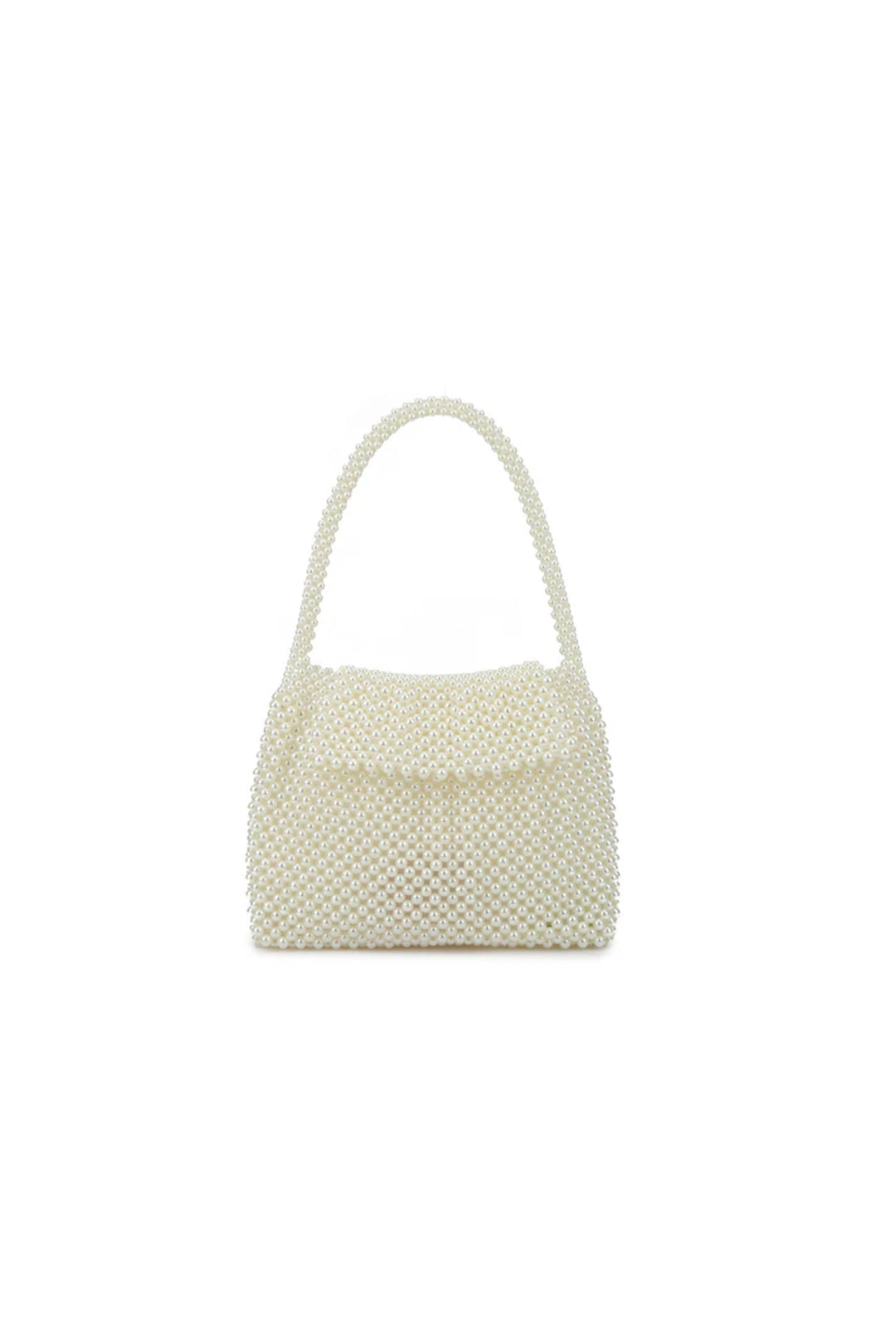 Aftershock London ivory faux pearl evening bag front view