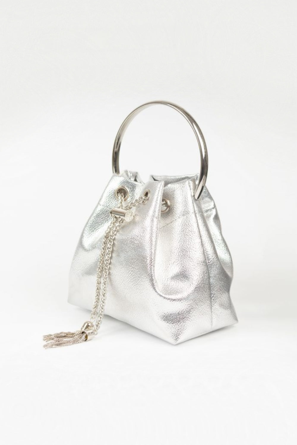 Aftershock London silver leather look evening bag side detail
